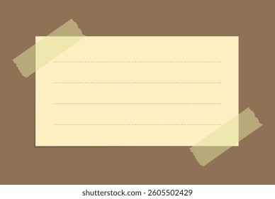 Yellow sticky note template. Taped office memo paper.