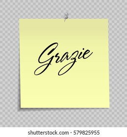 Yellow Sticky Note With Thank you Message on italian. Grazie