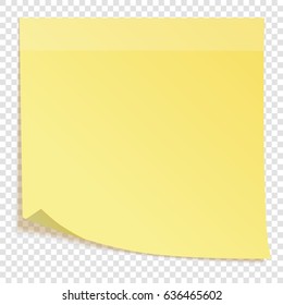 Yellow sticky note with transparent shadows, isolated on transparent background, vector illustration