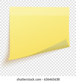 Yellow sticky note with transparent shadows, isolated on transparent background, vector illustration