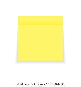 Yellow sticky note with turned up corner isolated on white background. Light from the right.