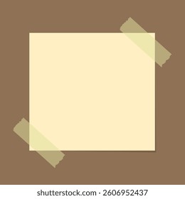 Yellow sticky note vector illustration. Taped square office memo paper template mockup.