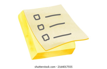 Yellow sticky note watercolor style vector illustration isolated on white background. Watercolor note pad paper. Sticky note clipart. Back to school supplies concept