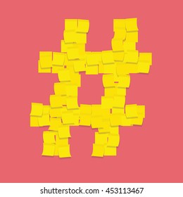 Yellow sticky notes hashtag sign