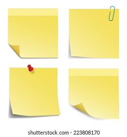 Yellow sticky notes on white background. Vector illustration.