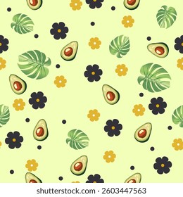 yellow sticky notes on white background seamless vector pattern with daisies and green leaves flowers print 
