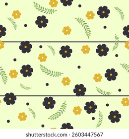 yellow sticky notes on white background seamless vector pattern with daisies and green leaves flowers print 