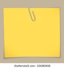 Yellow sticky notes and paper clip. A vector illustration.