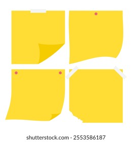 Yellow Sticky Notes Reminder Vector. Blank Sticky Notes Collection. Reminder Paper Design.