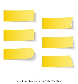 Yellow sticky papers isolated on white background, vector eps10 illustration