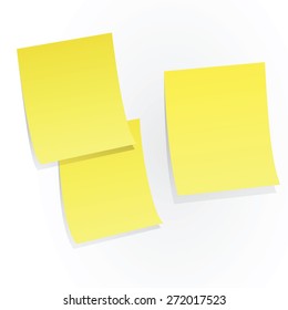 Yellow sticky papers on white background vector illustration.