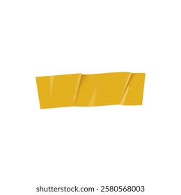 Yellow sticky tape strip. Adhesive wrinkled horizontal paper piece vector illustration. Realistic torn glued ribbon piece of masking duct tape, corrugated sticker, plaster or bandage isolated