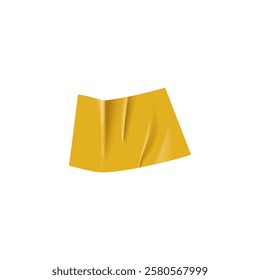 Yellow sticky tape strip vector icon. Realistic illustration of adhesive wrinkled paper piece, corrugated sticker. Torn glued ribbon piece of masking, duct tape, plaster or bandage isolated on white