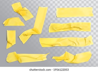 Yellow sticky tape. Torn strip paper, maskingtape, scotch or adhesive tape pieces vector illustration