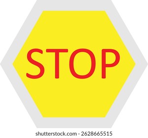 Yellow Stop Sign: Warning Graphic Image, Stop Text Hexagon: Caution Symbol Design, Halt Sign Illustration: Red Letters on Yellow.
