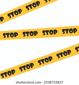 Yellow stop tape in cartoon style on a white background isolated. Visit restriction symbol, etc. Sealed crime scene.