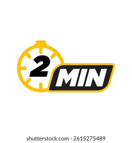 Yellow Stopwatch Icon Depicting Two-Minute Duration - Modern Graphic Design with Bold Text for Timing, Scheduling, and Efficient Planning - EPS Vector for Infographic Use