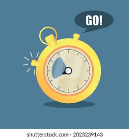 
Yellow stopwatch for sports with the word "go". Competition stopwatch with un buttons. Vector illustration of EPS 10.