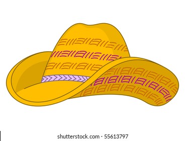 Yellow straw hat with the bent fields and the doubled top