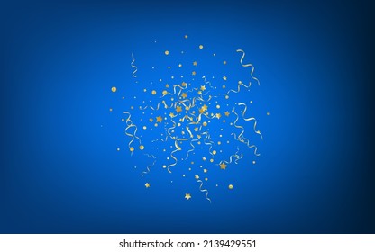Yellow Streamer Christmas Vector Blue Background. Abstract Serpentine Branch. Ribbon Decoration Template. Golden Fun Plant.