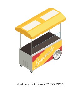 Yellow Street Cart With Lemonade Isometric Icon On White Background 3d Vector Illustration