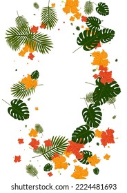 Yellow Strelitzia Background White Vector. Flower Retro Design. Orange Philodendron. Vacation Illustration. Light Green Tribal Pattern.