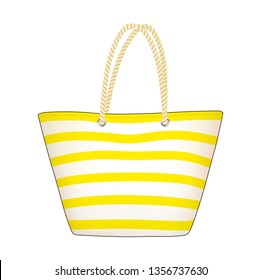 Yellow Stripe Tote Bag, Summer Beach Bag, Shopping Bag, Vector Illustration Sketch Template