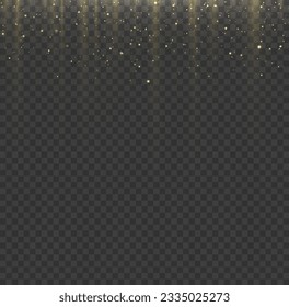 Yellow stripe vertical lines. Abstract glow light lines, motion light of high speed car. Gold lights shiny vertical line glitters holiday festival on dark background. long trails fire speed. Vector.