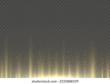 Líneas verticales de rayas amarillas. Resumen de líneas de luz de resplandor, luz de movimiento del coche de alta velocidad. Luces de oro brillan en línea vertical y reluce festival de vacaciones en fondo oscuro. la velocidad del fuego en los senderos largos. Vector.