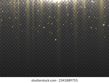 Yellow stripe vertical lines. Abstract glow light lines, motion light of high speed car. Gold lights shiny vertical line glitters holiday festival on dark background. long trails fire speed. Vector.