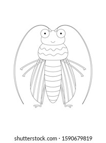 Yellow striped beetle vector cartoon. Cucumber beetle vector illustration isolated on white background. Funny insect cartoon colorless for coloring book. 