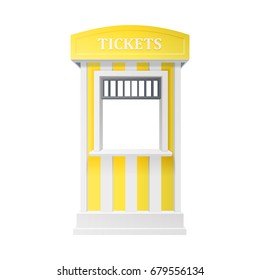 yellow striped guard carnival information ticket window booth isolated on white background. realistic 3d vector illustration