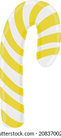 Yellow striped holiday candy cane vector illustration. Christmas tree decoration. Holiday sweet element