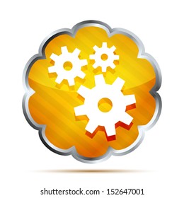 yellow striped metallic icon with gear on a white background 