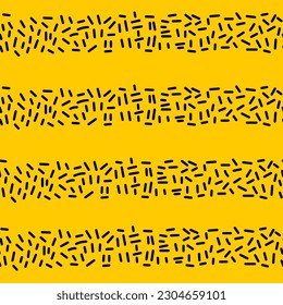 Yellow striped Seamless pattern. Abstract textured grunge endless background. Dotted geometric repeat vector illustration in hand drawn style
