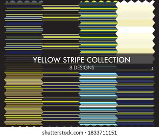 Yellow striped seamless pattern collection includes 8 designs for fashion textiles, graphics