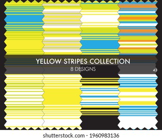 Yellow striped seamless pattern collection includes 8 designs for fashion textiles, graphics