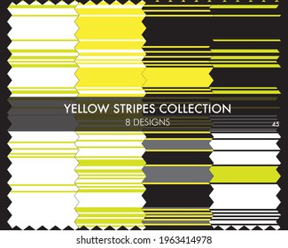 Yellow striped seamless pattern collection includes 8 designs for fashion textiles, graphics
