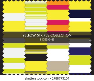 Yellow striped seamless pattern collection includes 8 designs for fashion textiles, graphics