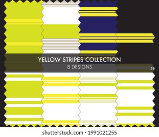 Yellow striped seamless pattern collection includes 8 designs for fashion textiles, graphics
