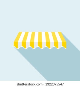 Yellow striped tent icon. Flat illustration of yellow striped tent vector icon for web design