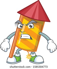 Yellow stripes fireworks rocket cartoon character style with angry face