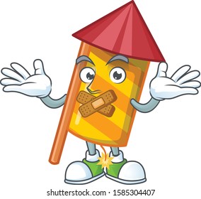 Yellow stripes fireworks rocket mascot cartoon character style making silent gesture