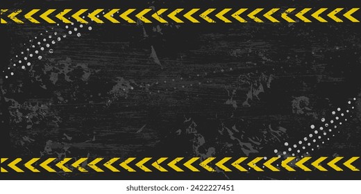 Yellow Stripped Rectangle on dark gray background. Blank Warning Sign and text space. Warning Background. Danger caution grunge tape. Vector illustration for your design. EPS10.