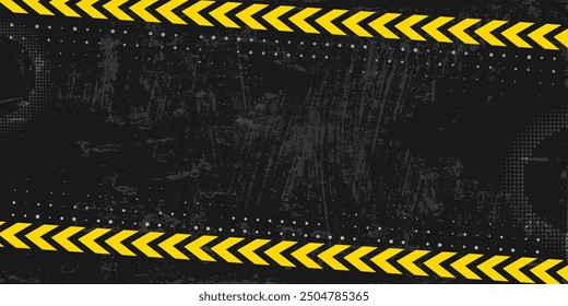 Yellow Stripped Rectangle on dark gray background. Blank Warning Sign and text space. Warning Background. Danger caution grunge tape. Vector illustration for your design. EPS10.