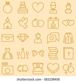 Yellow Stroke Wedding Day Icons Vector Set