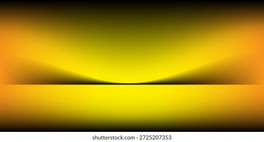 yellow studio background. Abstract limbo podium studio room. Dark yellow gradient wall floor and spotlight scene. Showcase, promotion display. Vector stage mockup illustration