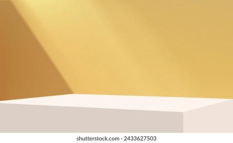 Yellow Studio Background Concrete Wall Room with Light,Shadow on Podium Display for Product Present,Backdrop cement wall with sunlight,Use for Spring,Summer sale online,St Patrick day Web Banner

