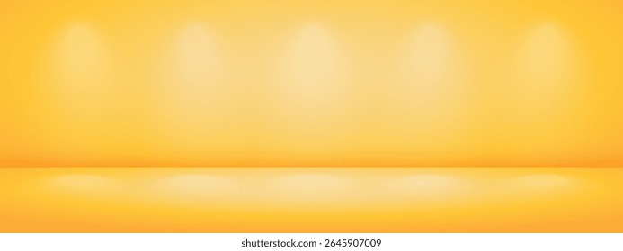 Yellow studio background with light shadow. Limbo bg for product presentation. Modern banner with empty space. Vector illustration