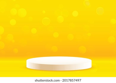 yellow studio background with podium for product display